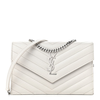Saint Laurent Grain De Poudre Matelasse Chevron Monogram Envelope Chain Wallet Optical White 1 of 7