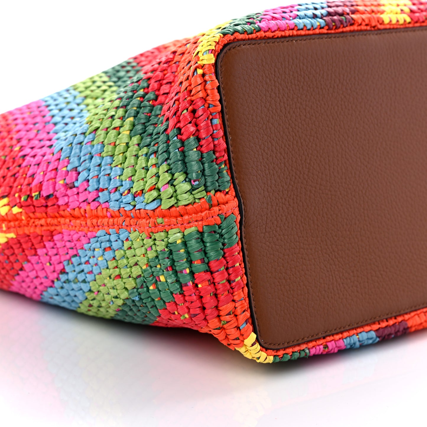 Raffia Calfskin Rockstud Summer Tote Multicolor