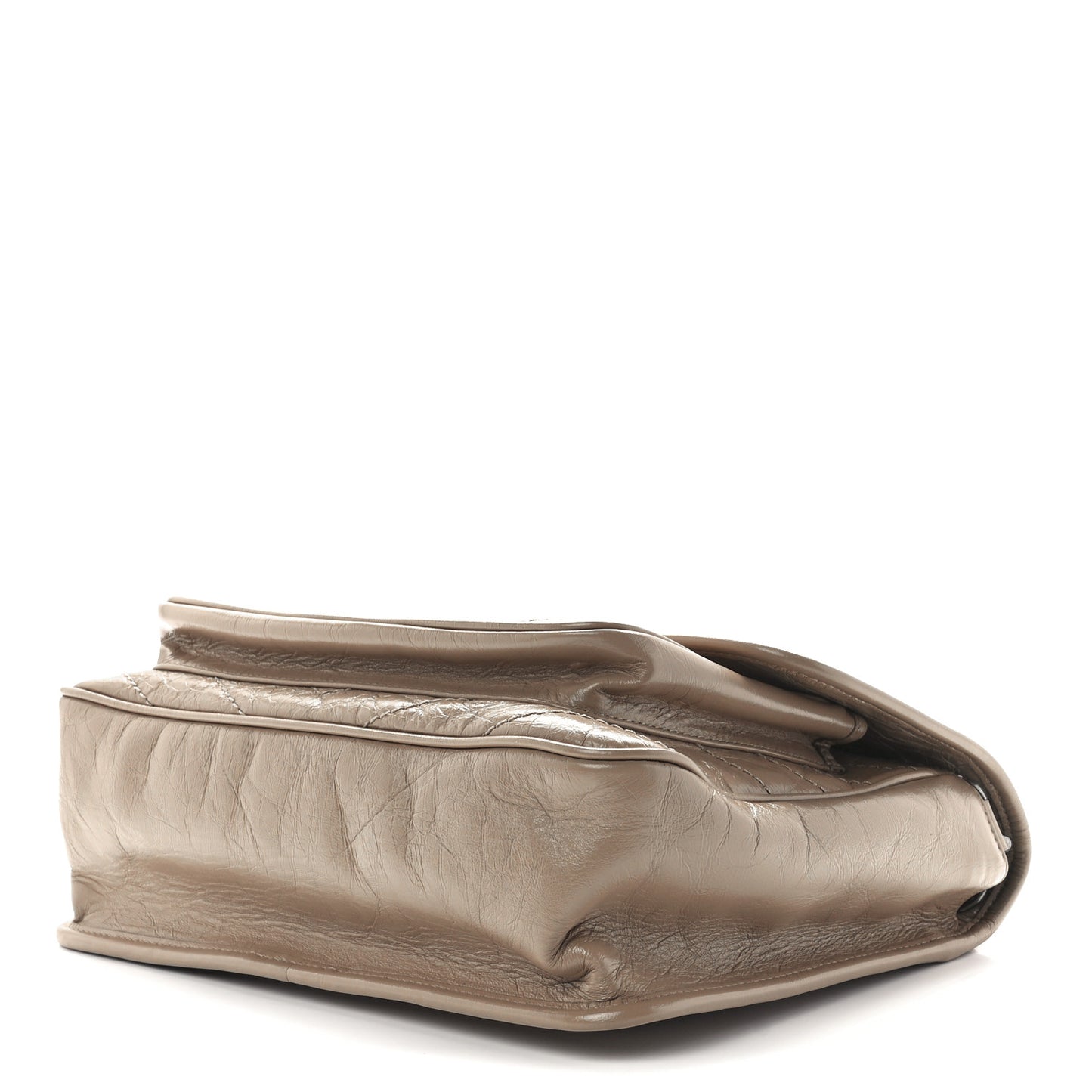 Crinkled Calfskin Matelasse Monogram Medium Niki Chain Satchel Light Taupe