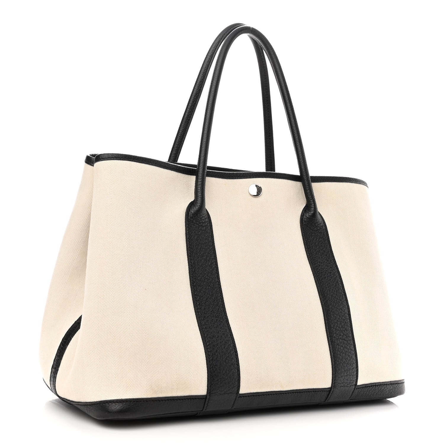 Hermes Chevron Herringbone Toile Negonda Garden Party 36 MM Tote Craie Black 3 of 9