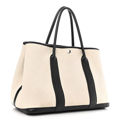 Hermes Chevron Herringbone Toile Negonda Garden Party 36 MM Tote Craie Black 3 of 9