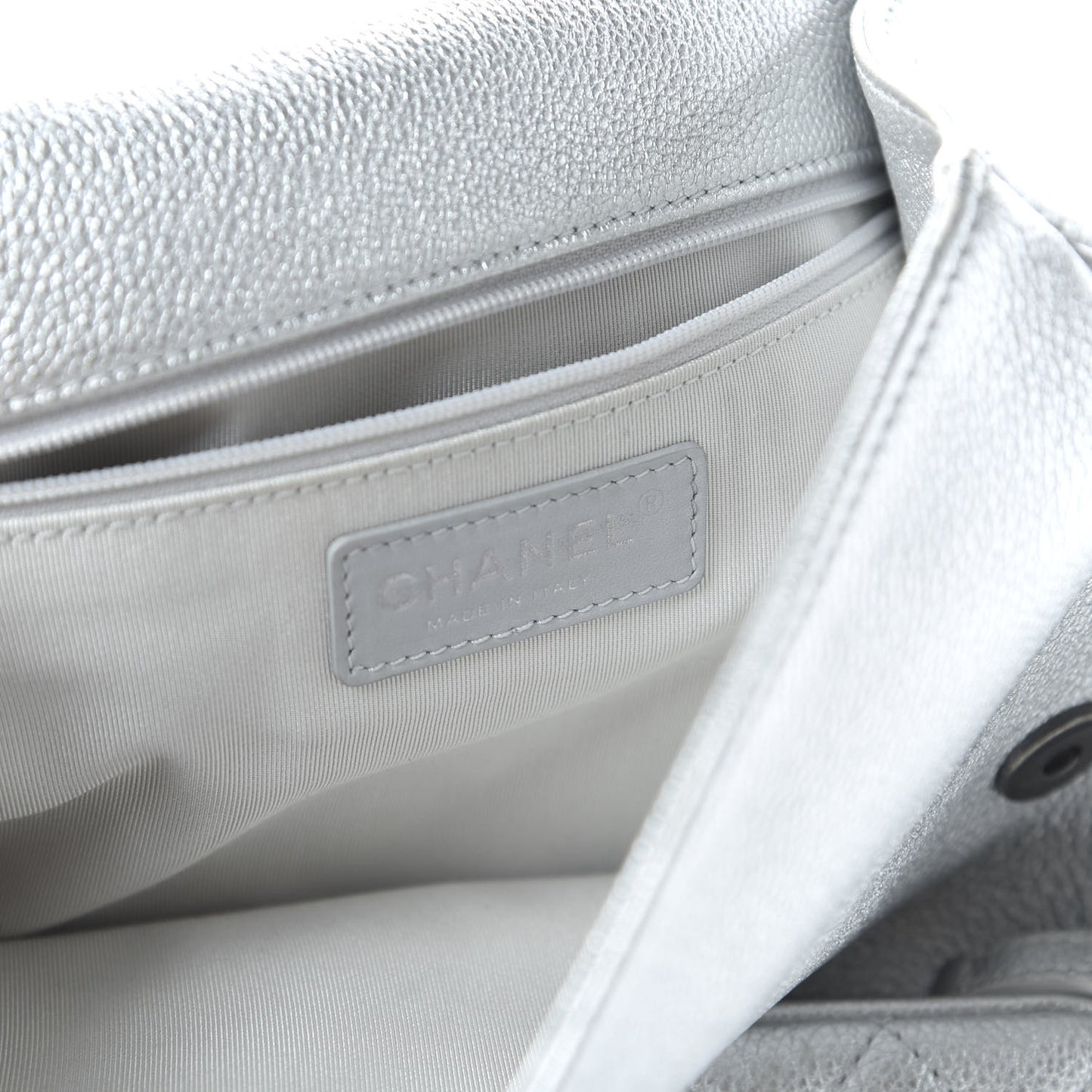 Metallic Grained Calfskin Quilted Large Casual Rock Backpack Silver