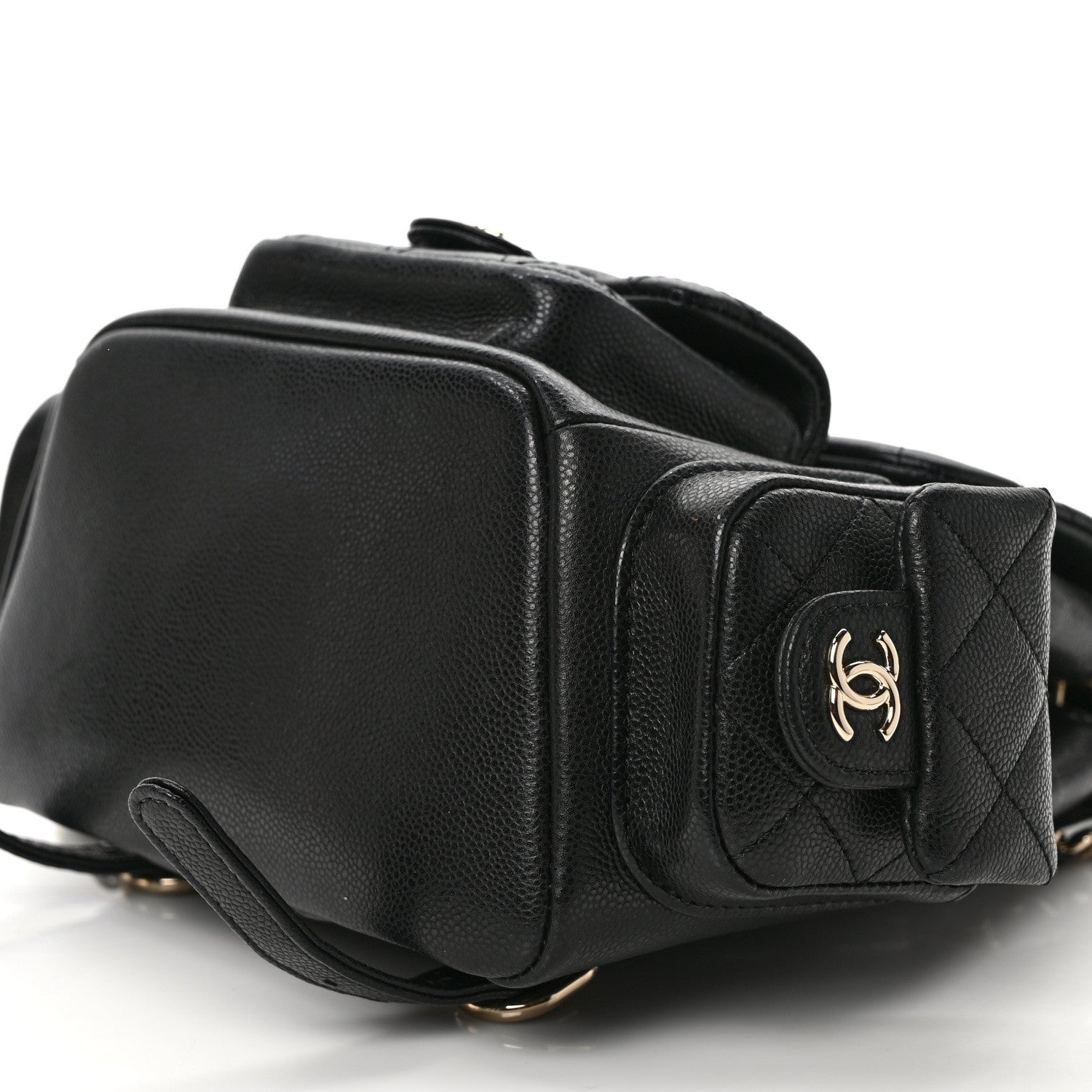 Chanel Shiny Caviar Quilted Small Pockets Drawstring Backpack Black 8 of 10
