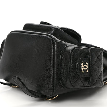 Chanel Shiny Caviar Quilted Small Pockets Drawstring Backpack Black 8 of 10