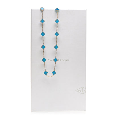 Van Cleef & Arpels 18K Yellow Gold Blue Agate 20 Motifs Vintage Alhambra Necklace 6 of 6