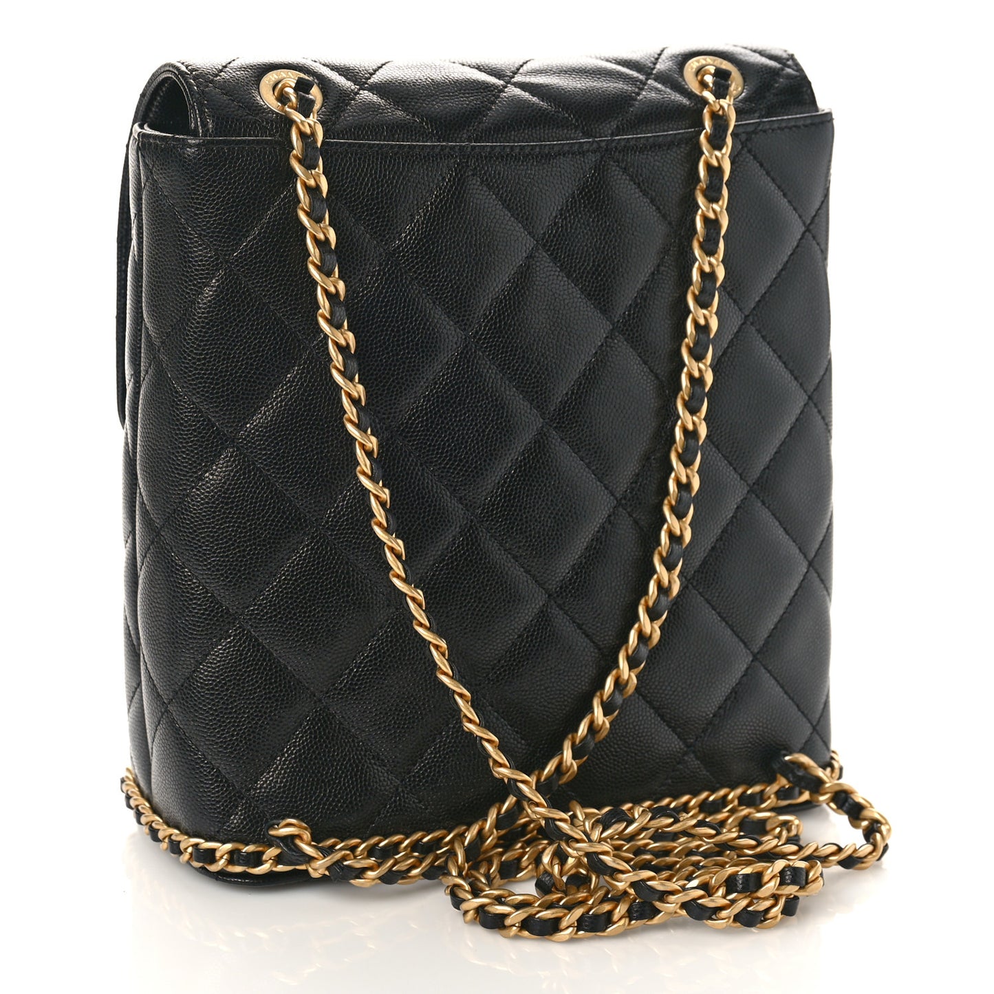 Caviar Quilted Camellia Chain Around Backpack Black
