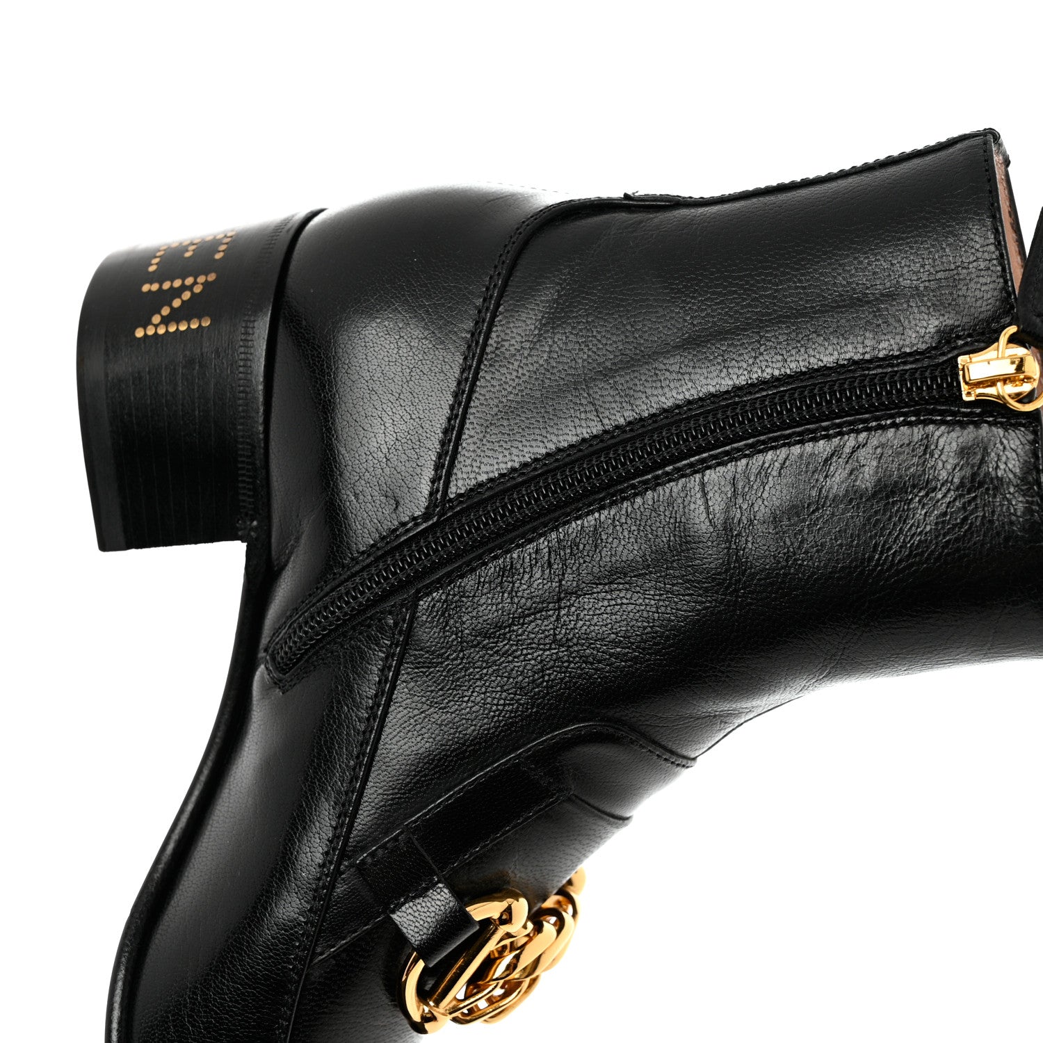 Gucci Goatskin Kitten Chain Horsebit Ankle Boots 37 Black 14 of 15