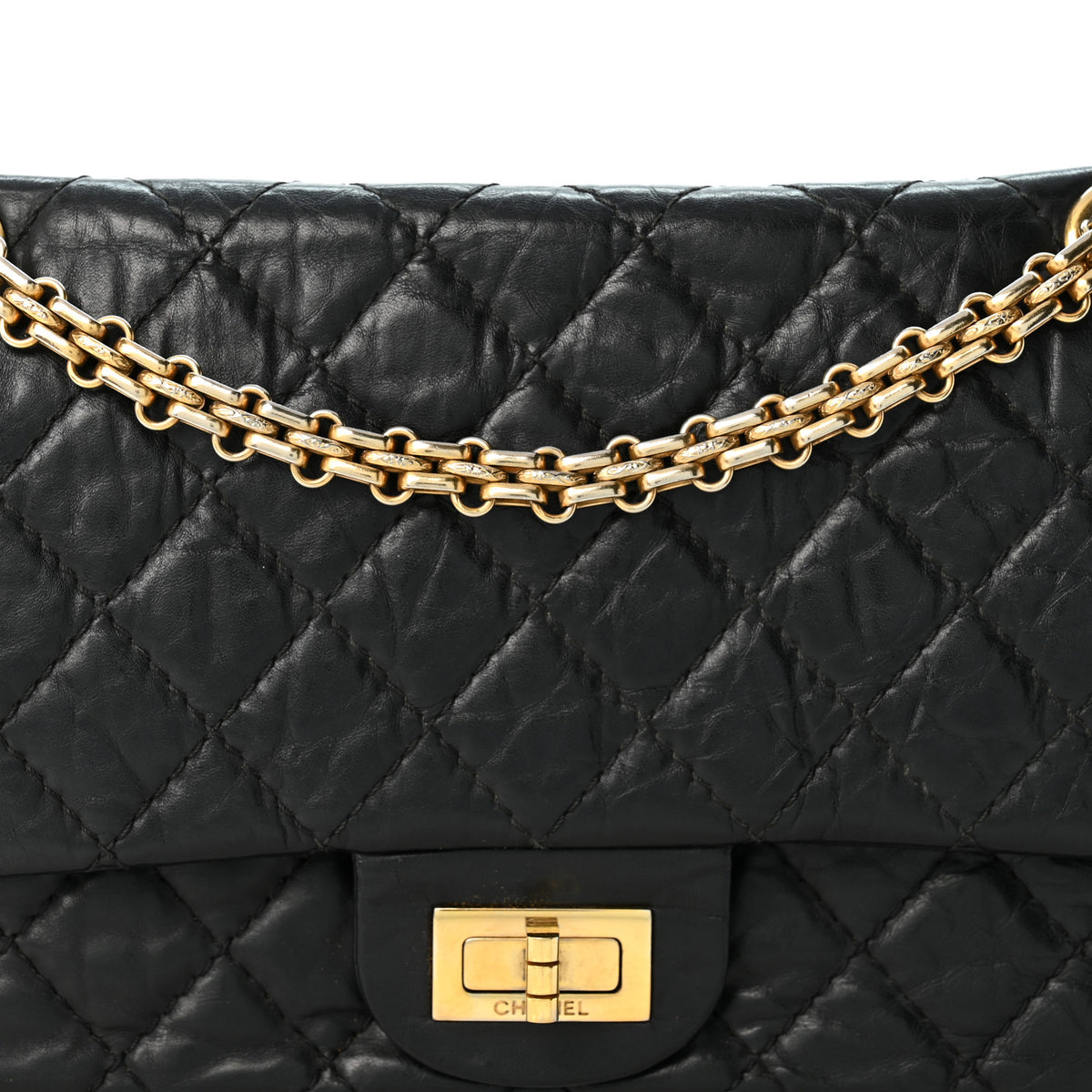 Aged Calfskin Quilted 2.55 Reissue 225 Flap Black