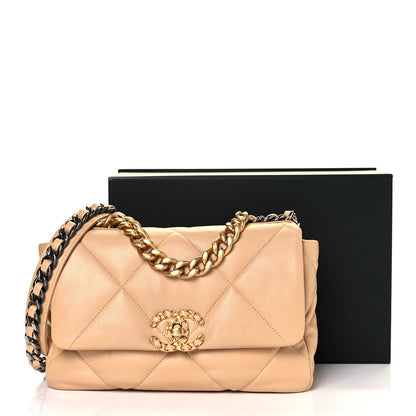 Chanel Lambskin Quilted Medium Chanel 19 Flap Light Beige 10 of 10