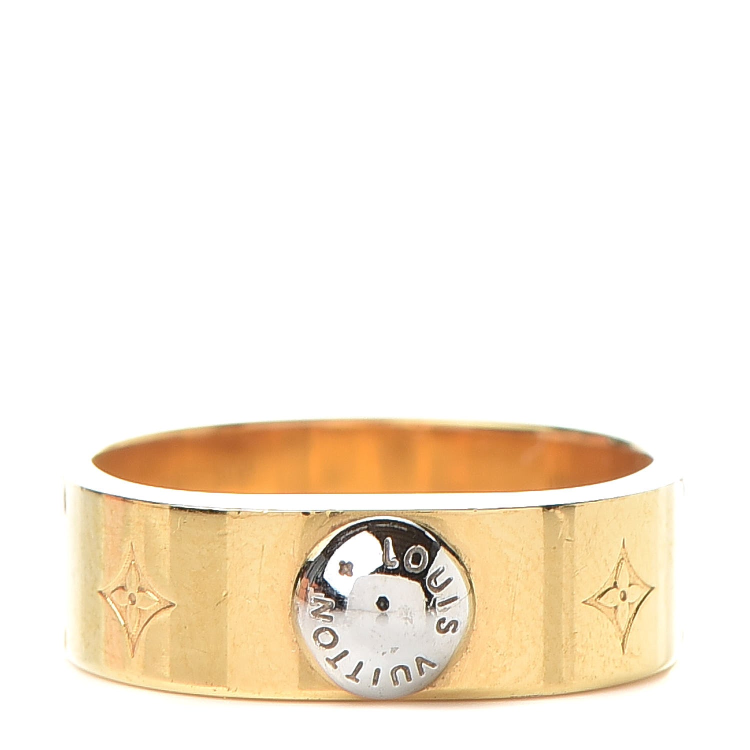 Louis Vuitton Brass Monogram Engraved Nanogram Ring S Gold 1 of 8