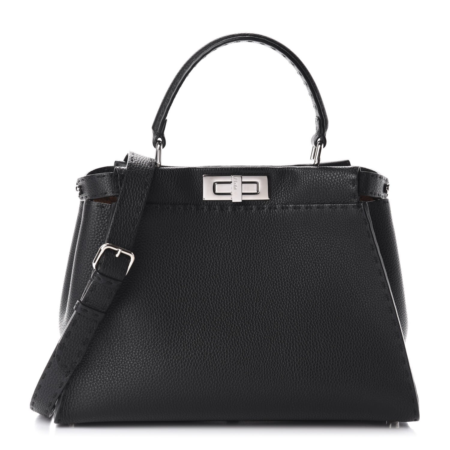 Fendi Cuoio Romano Selleria Bi-Color Medium Peekaboo Iconic Satchel Black Mou 1 of 13