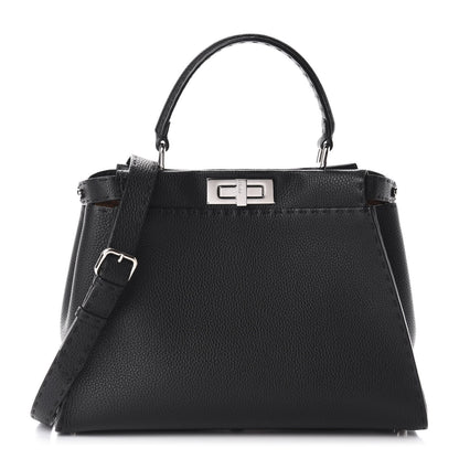 Fendi Cuoio Romano Selleria Bi-Color Medium Peekaboo Iconic Satchel Black Mou 1 of 13