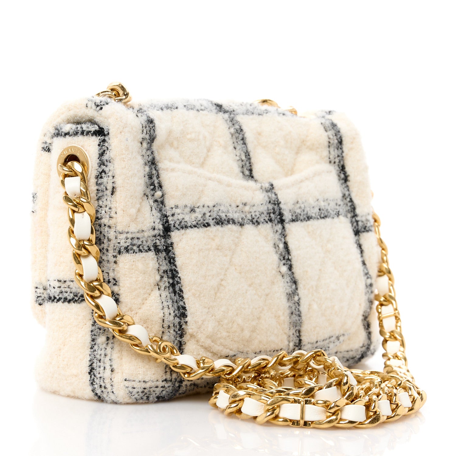 Chanel Wool Tweed Quilted Small Elegant Chain Flap White 3 of 11