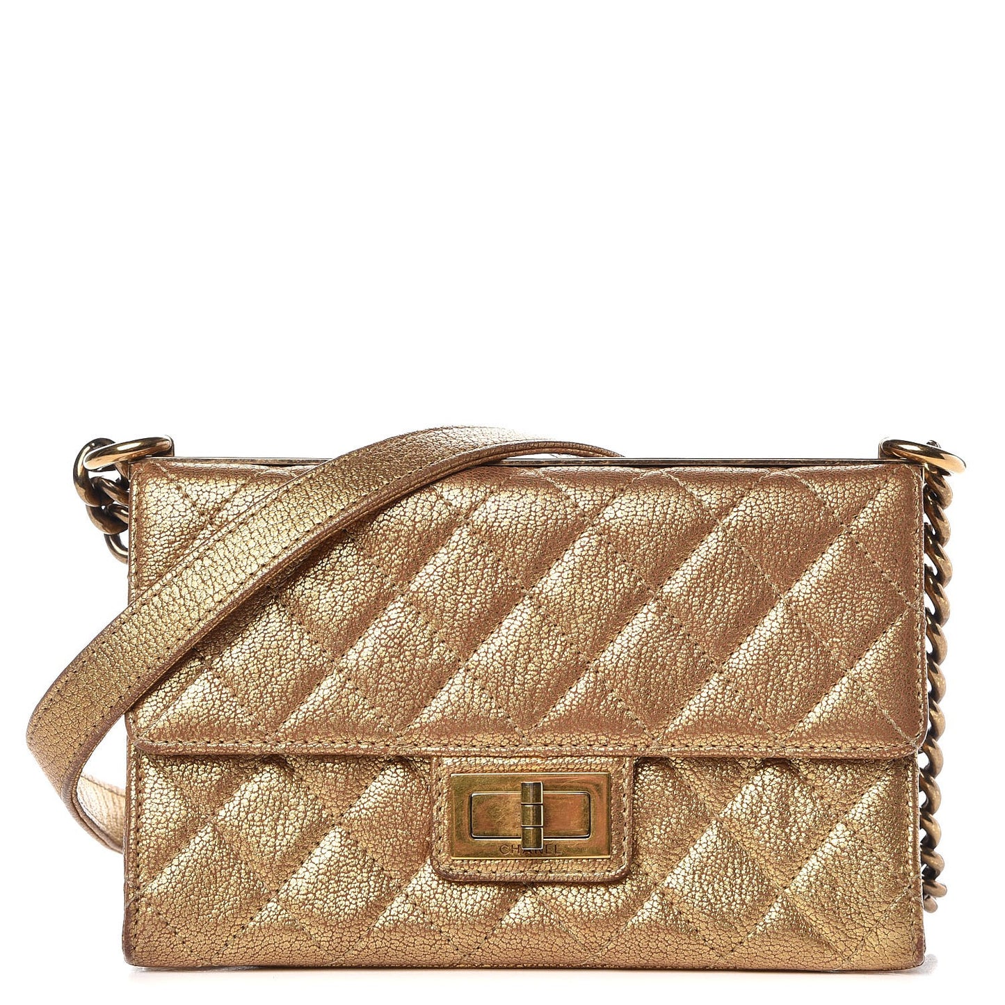 Metallic Goatskin Quilted Rita Flap Gold