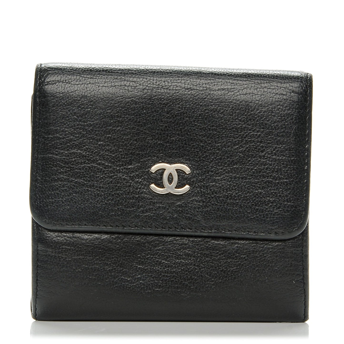 Goatskin Compact CC Flap Wallet Black