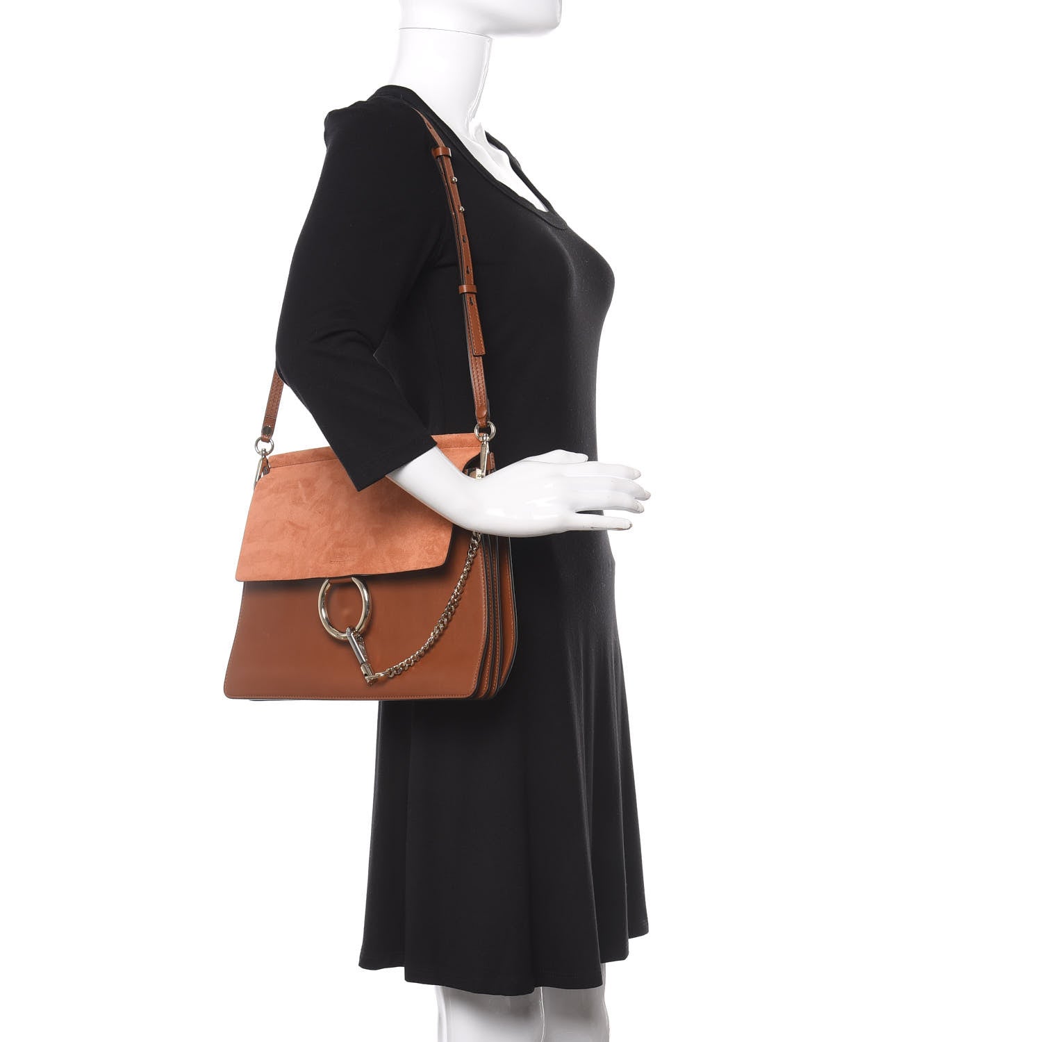 Chloe Suede Calfskin Medium Faye Shoulder Bag Tobacco 2 of 8