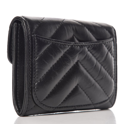 Chanel Aged Calfskin Chevron Quilted Reissue Card Holder Wallet So Black 3 of 9