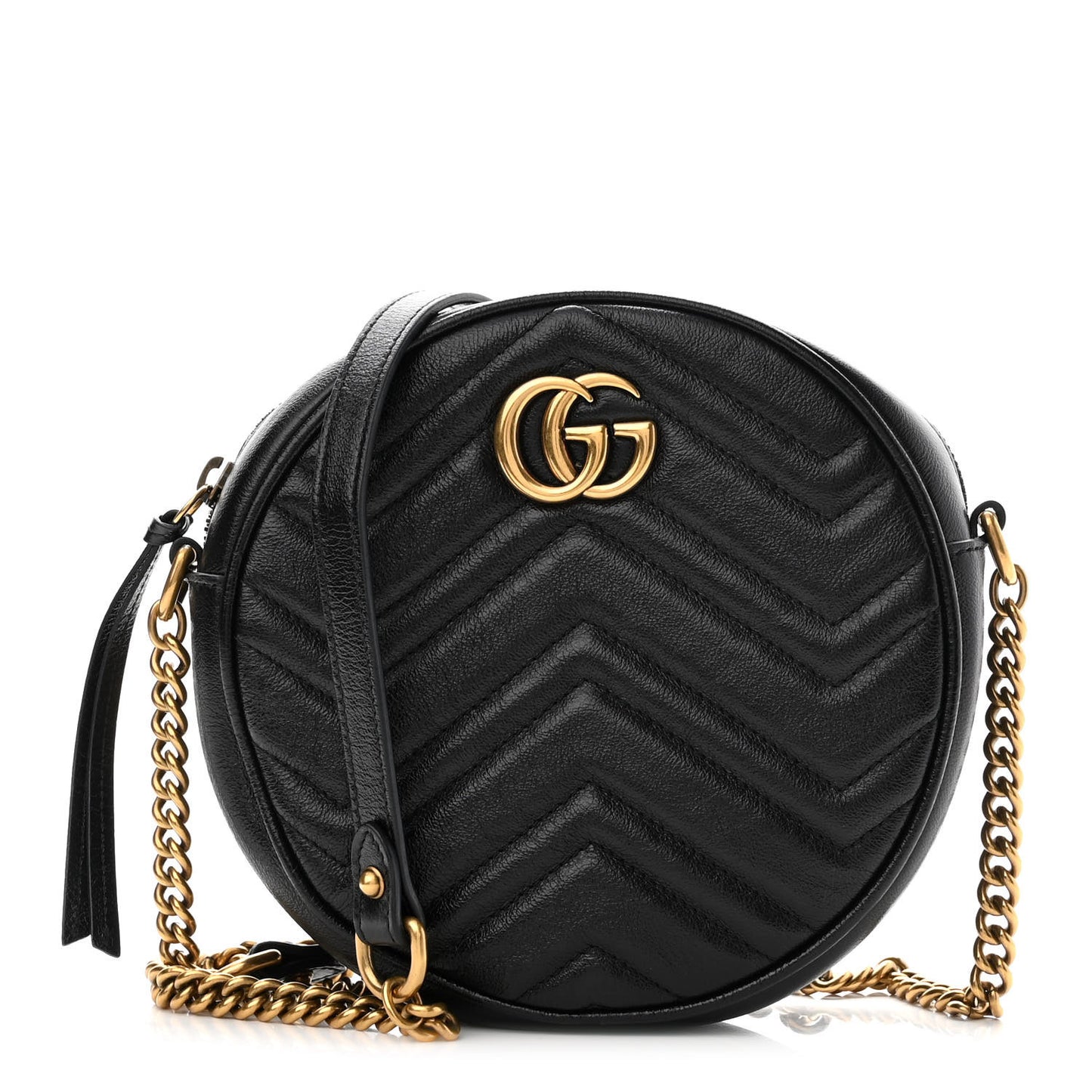 Azalea Calfskin Matelasse Heart Mini GG Marmont Round Shoulder Bag Black