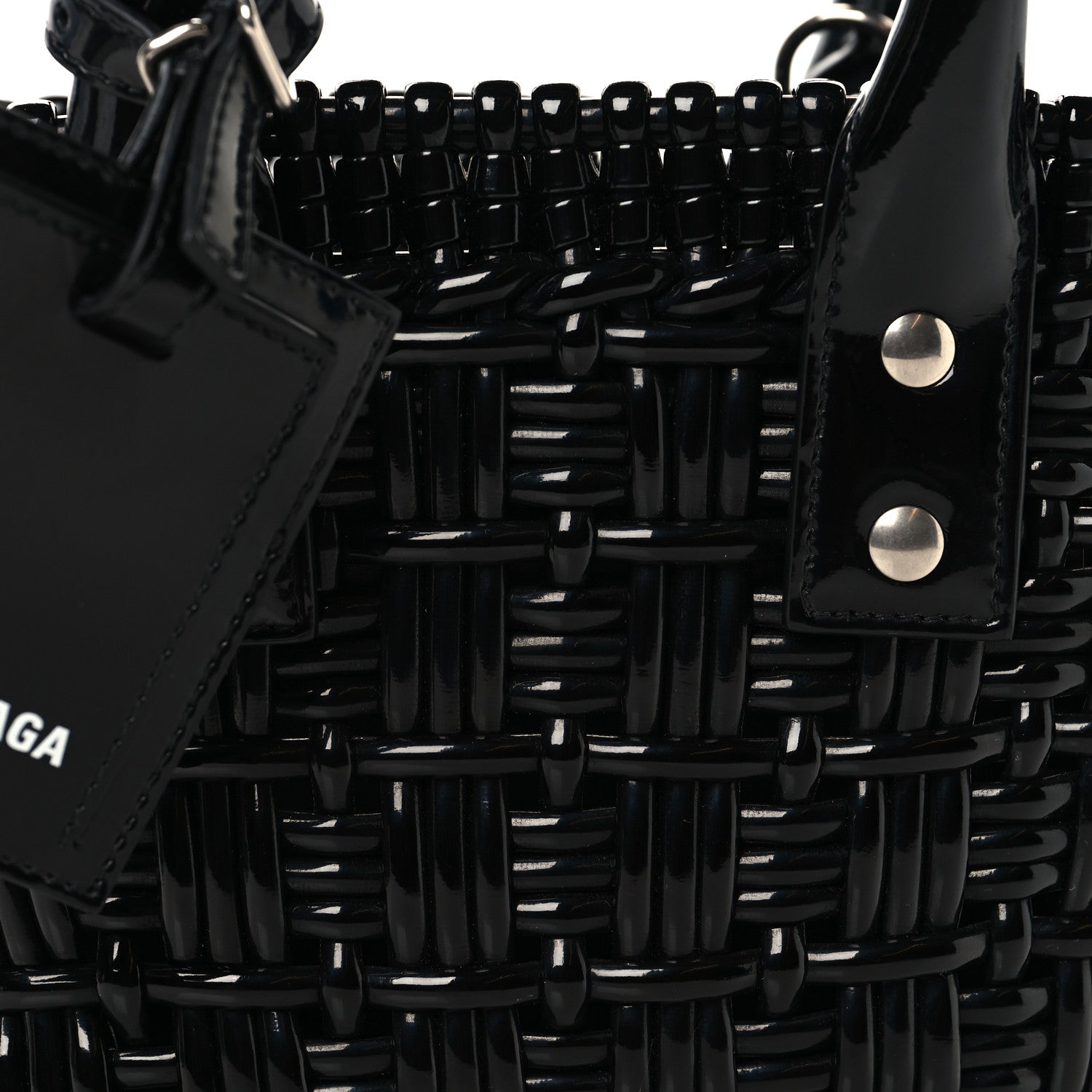 Balenciaga Faux Calfskin Braided Varnished XXS Bistro Basket Black 8 of 10