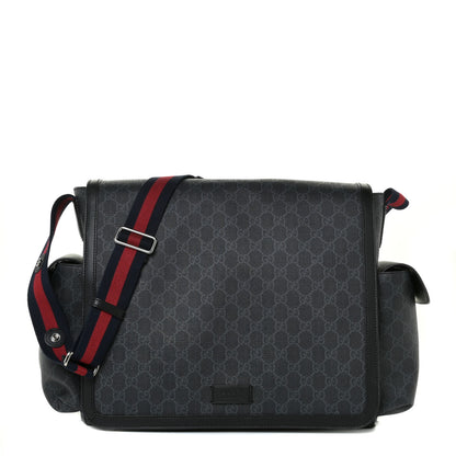 Gucci GG Supreme Monogram Web Messenger Diaper Bag Black Grey 1 of 10