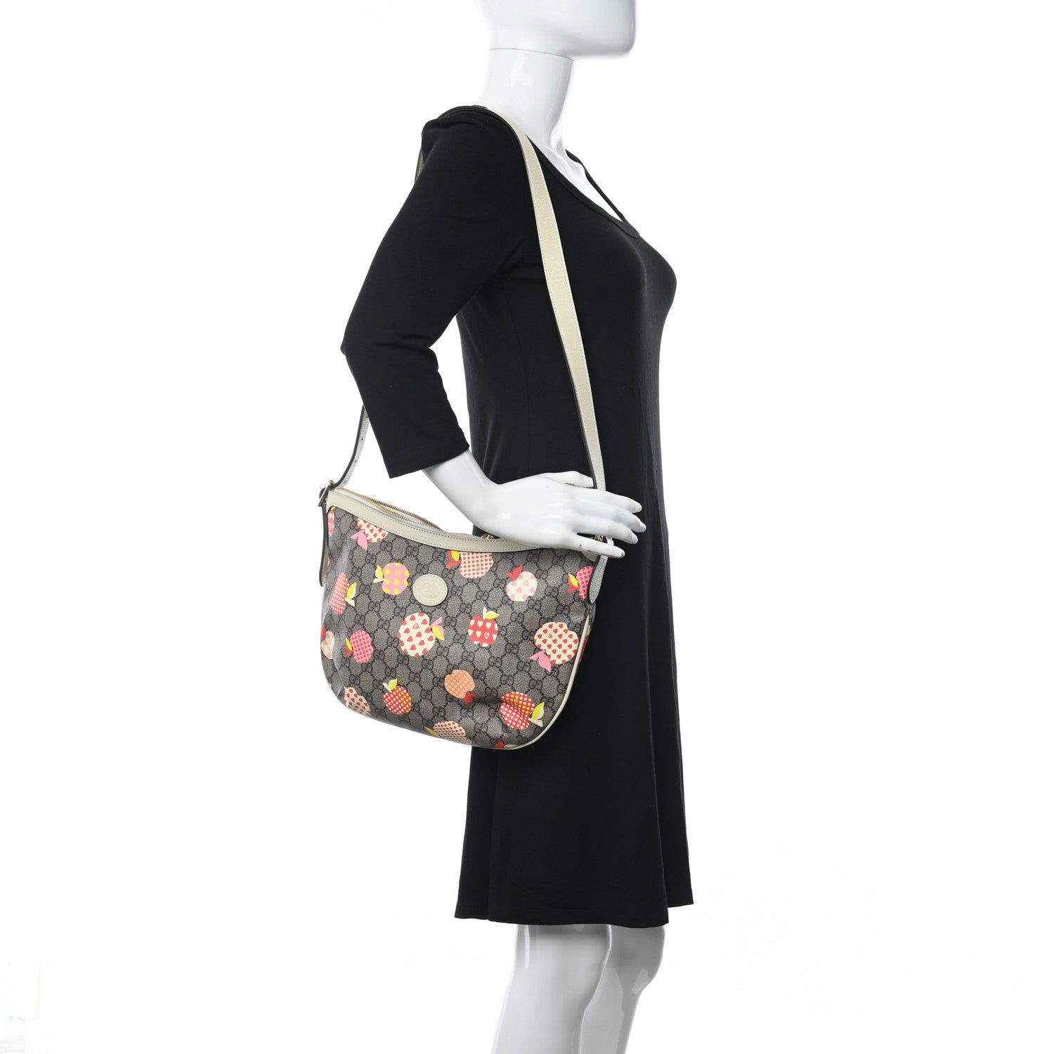 Gucci GG Supreme Monogram Les Pommes Small Ophidia Half Moon Hobo Beige Multicolor Mystic White 2 of 11