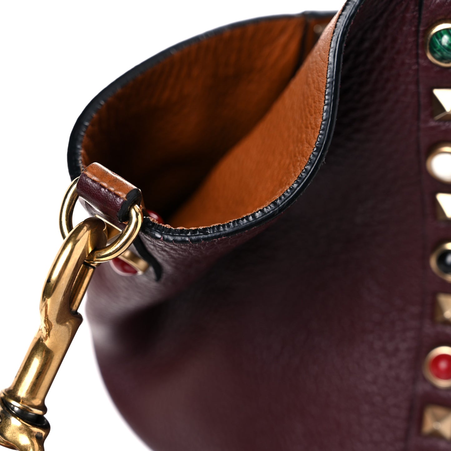Stampa Alce Calfskin Medium Guitar Strap Rockstud Rolling Reversible Tote Light Cuir Rubin