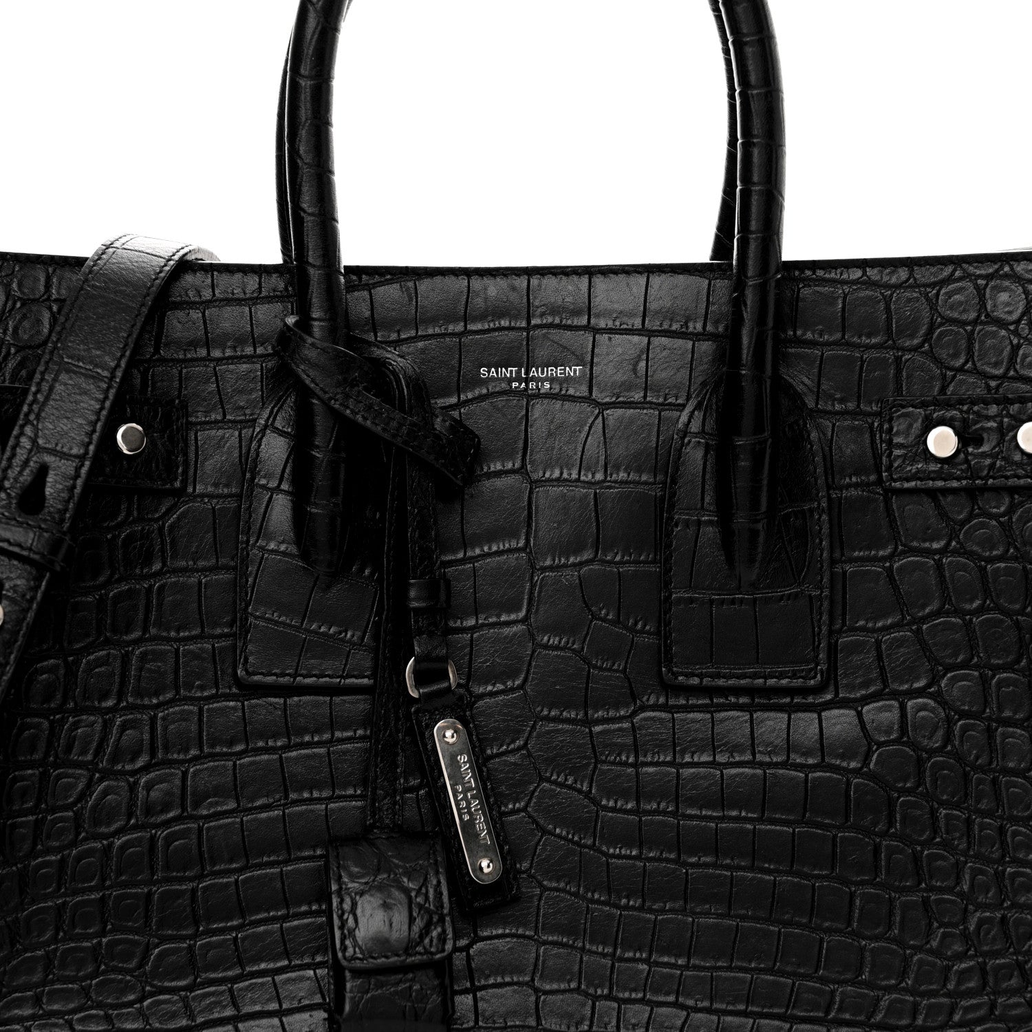 Saint Laurent Calfskin Crocodile Embossed Small Supple Sac de Jour Black 8 of 21