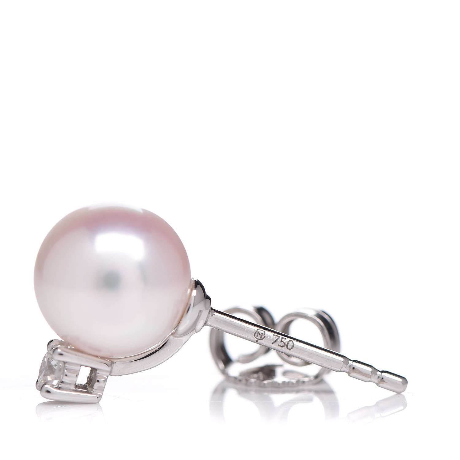 Mikimoto 18K White Gold Diamond Akoya Pearl 7mm Stud Earrings A+ 2 of 5