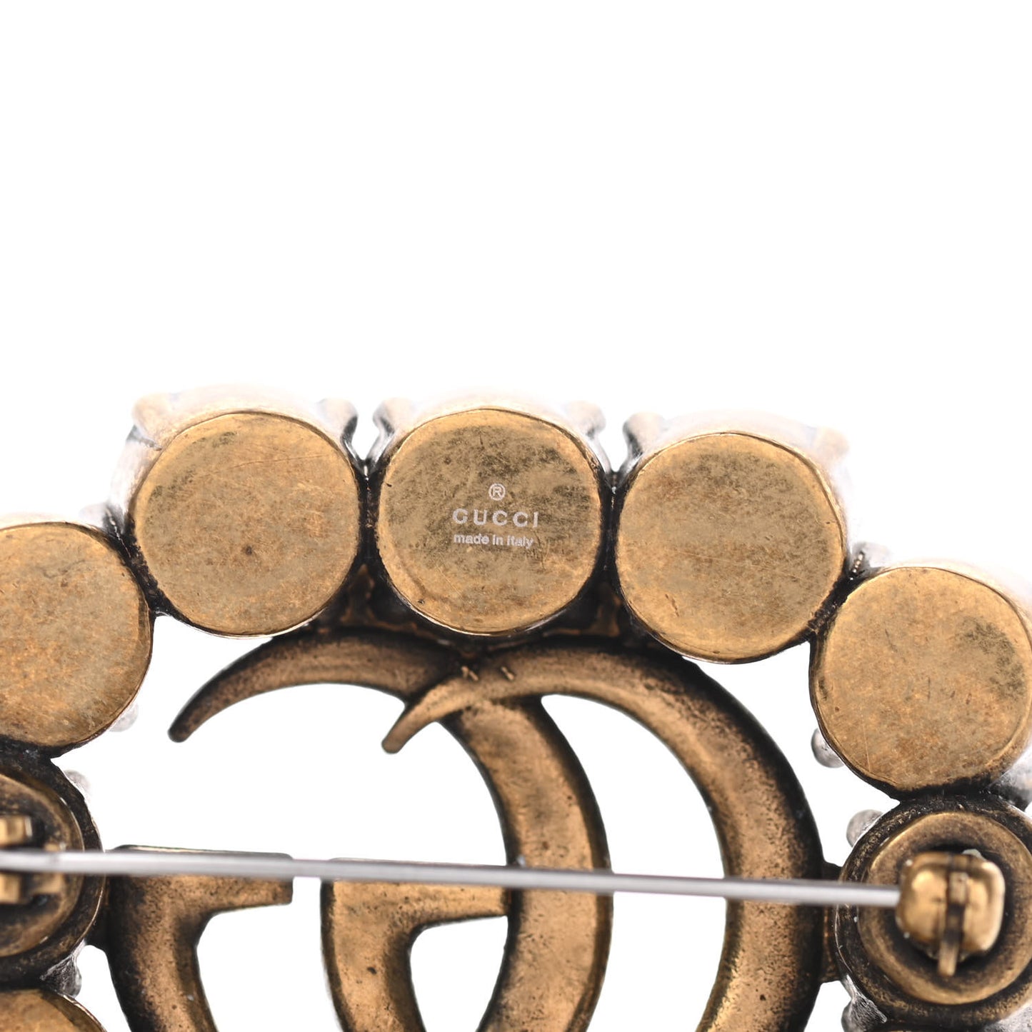 Metal Crystal Double G Brooch Aged Gold