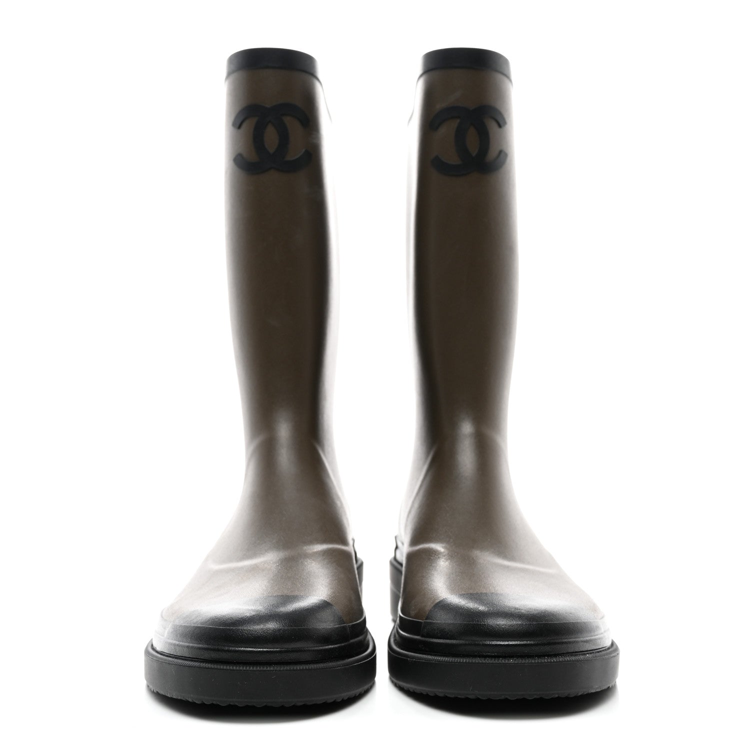 Chanel Caoutchouk CC High Boots 40 Khaki Black 2 of 9