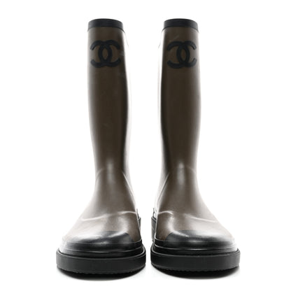 Chanel Caoutchouk CC High Boots 40 Khaki Black 2 of 9