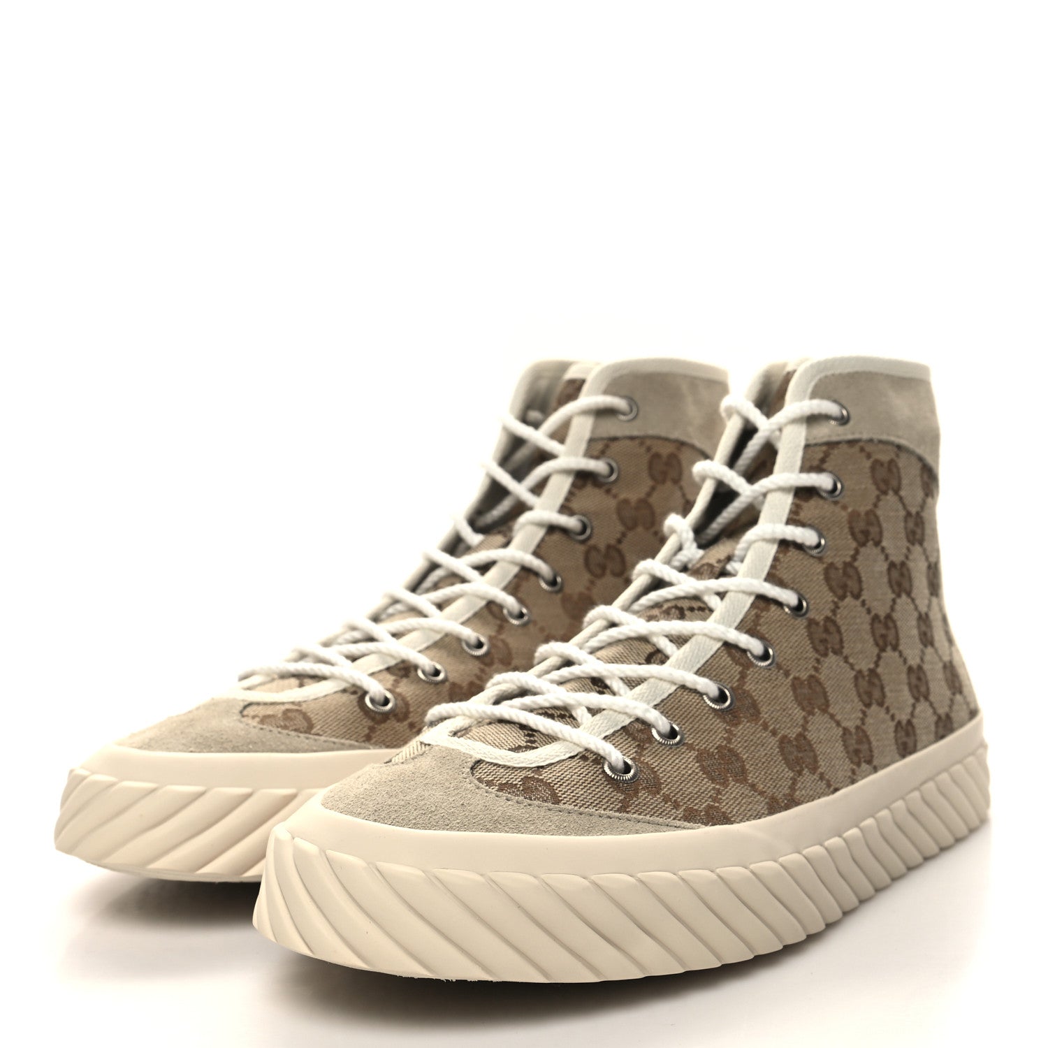 Gucci Monogram Suede Mens Tortuga High Top Sneakers 9.5 Beige Ebony Oatmeal Mystic White 4 of 9