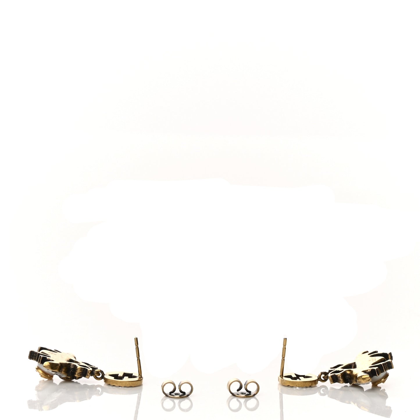 Crystal Pearl GG Drop Bee Earrings Gold