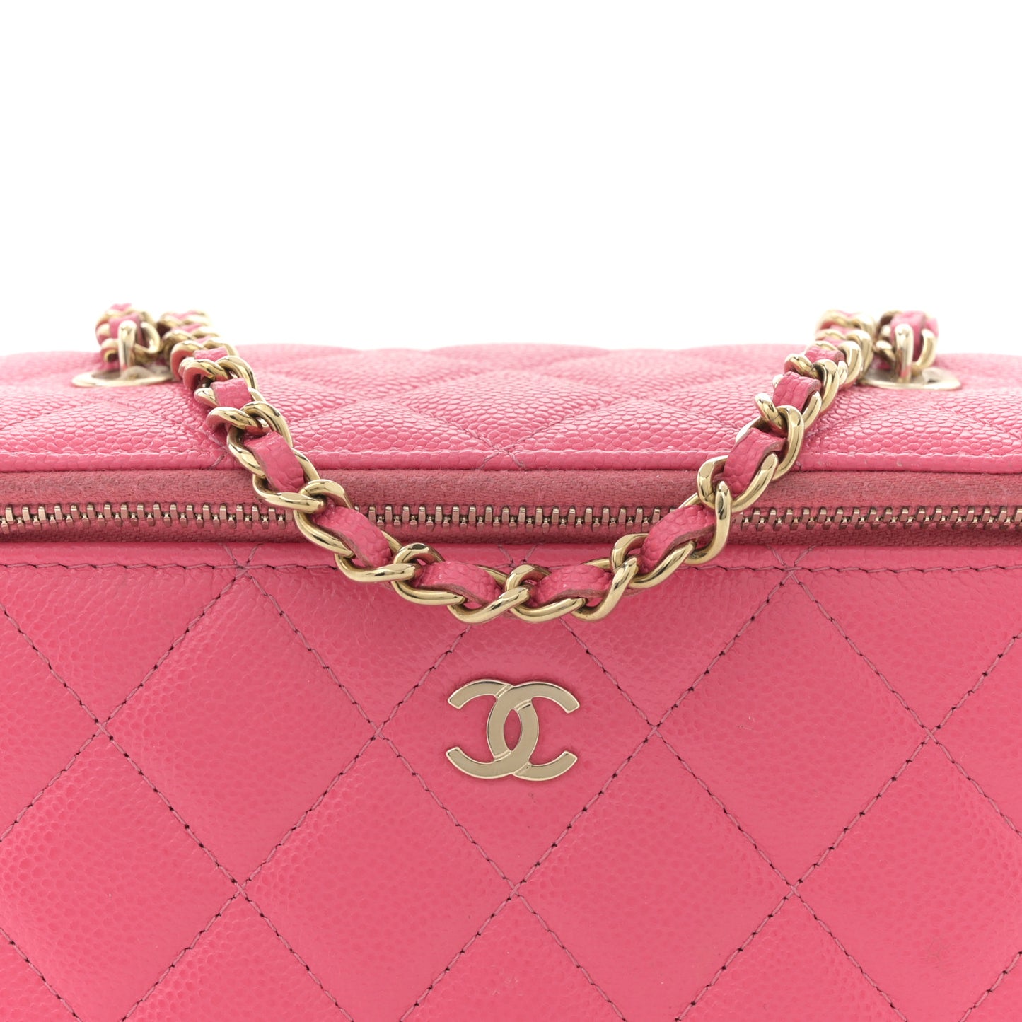 Caviar Quilted Small Vanity Case With Chain Pink