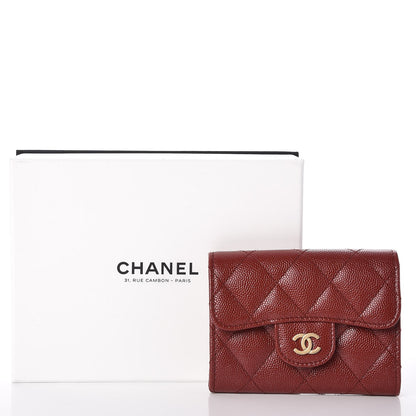 Chanel Metallic Caviar Quilted Coin Purse Dark Red 9 of 9