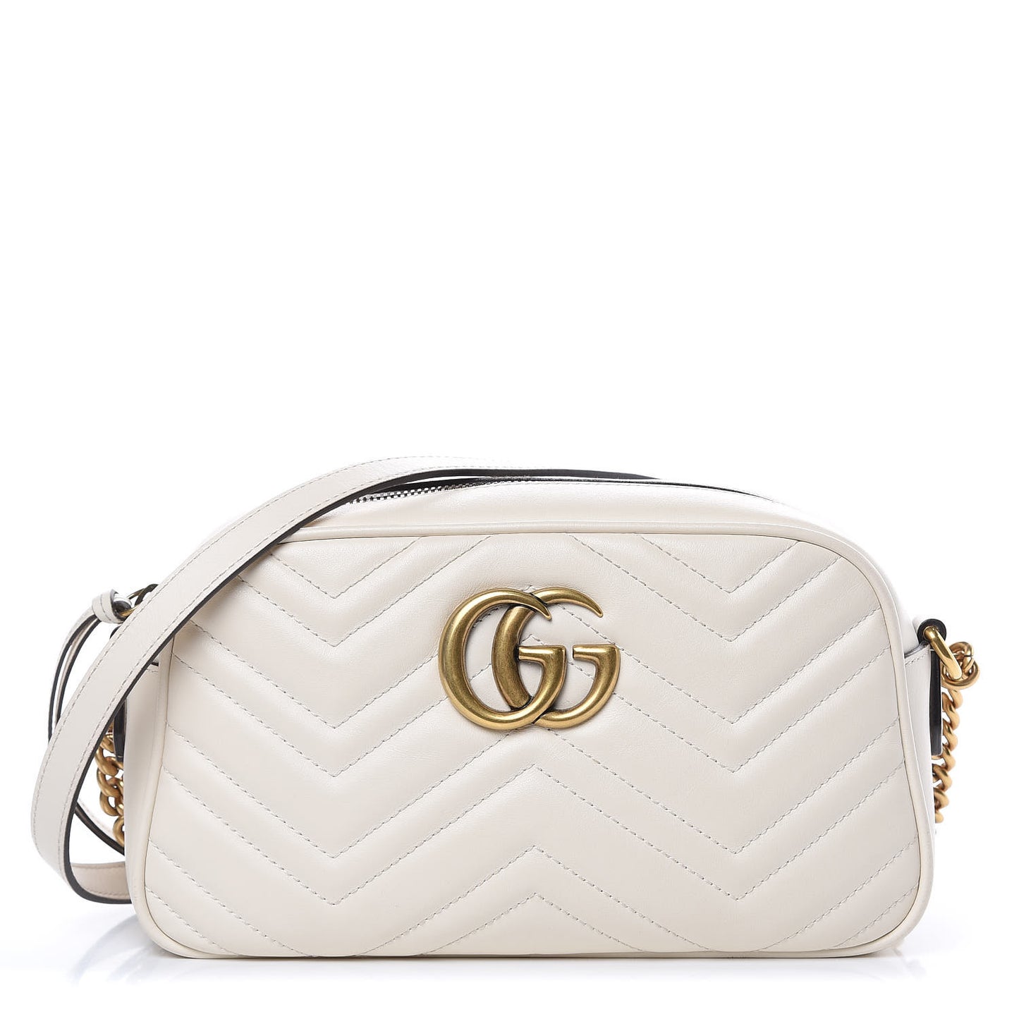 Calfskin Matelasse Small GG Marmont Chain Shoulder Bag White
