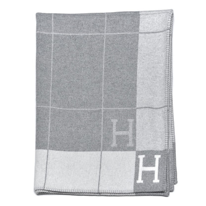 Hermes Wool Cashmere Avalon III Blanket Ecru Gris Clair 1 of 3