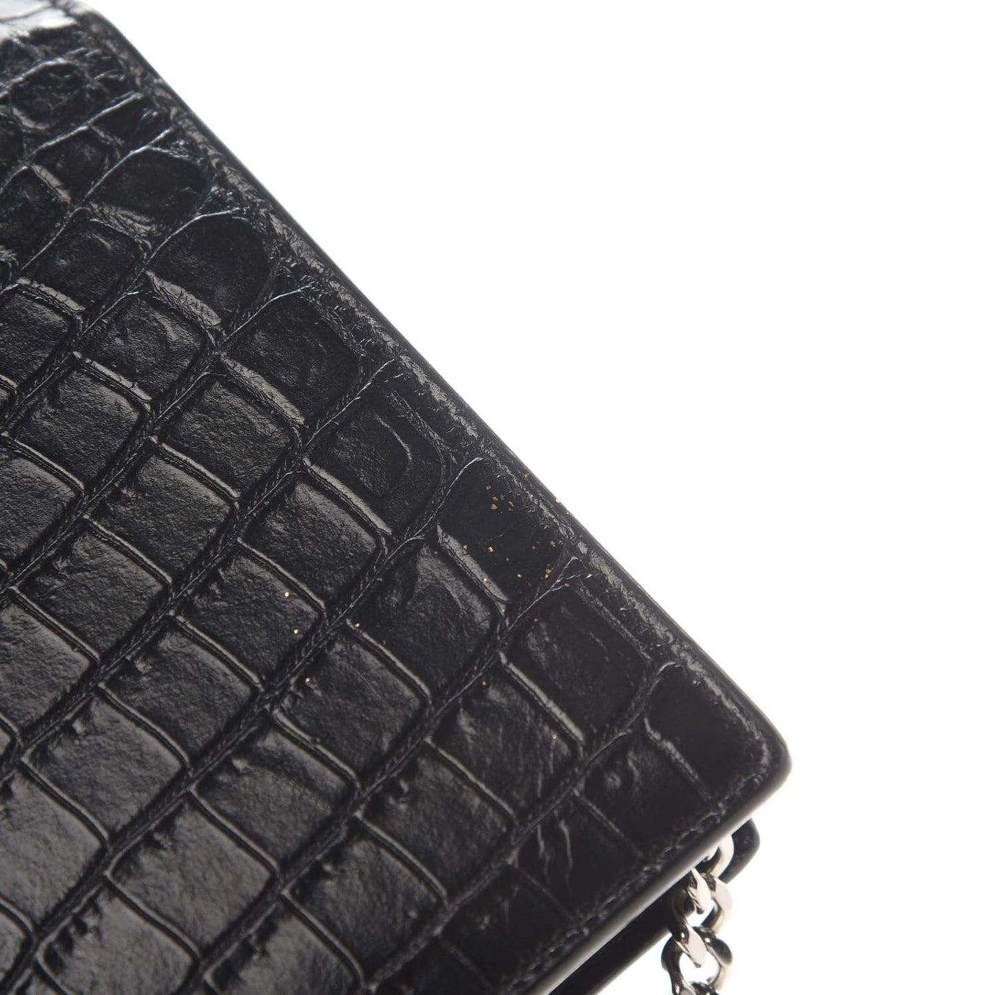 Calfskin Crocodile Embossed Kate Monogram Tassel Chain Wallet Black