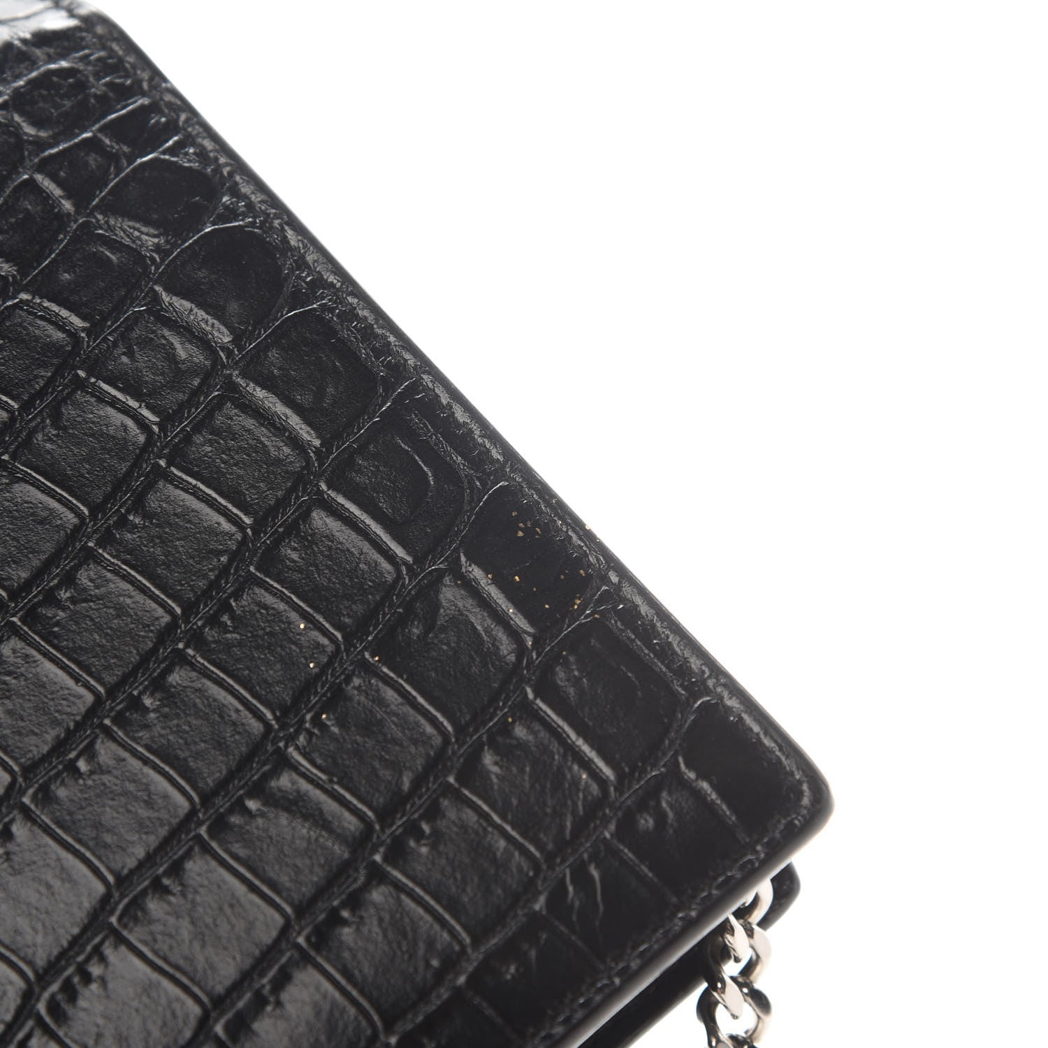 Saint Laurent Calfskin Crocodile Embossed Kate Monogram Tassel Chain Wallet Black 14 of 14