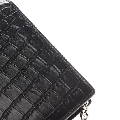 Saint Laurent Calfskin Crocodile Embossed Kate Monogram Tassel Chain Wallet Black 14 of 14