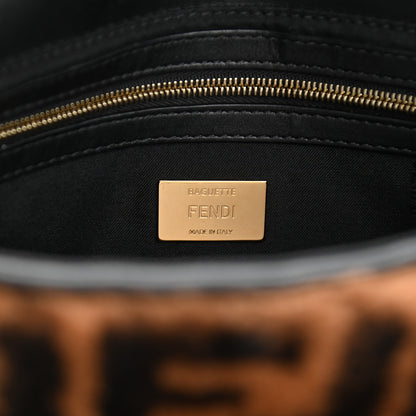 Fendi Shearling Vitello Dolce Macro FF 1974 Baguette Tobacco Black 6 of 10
