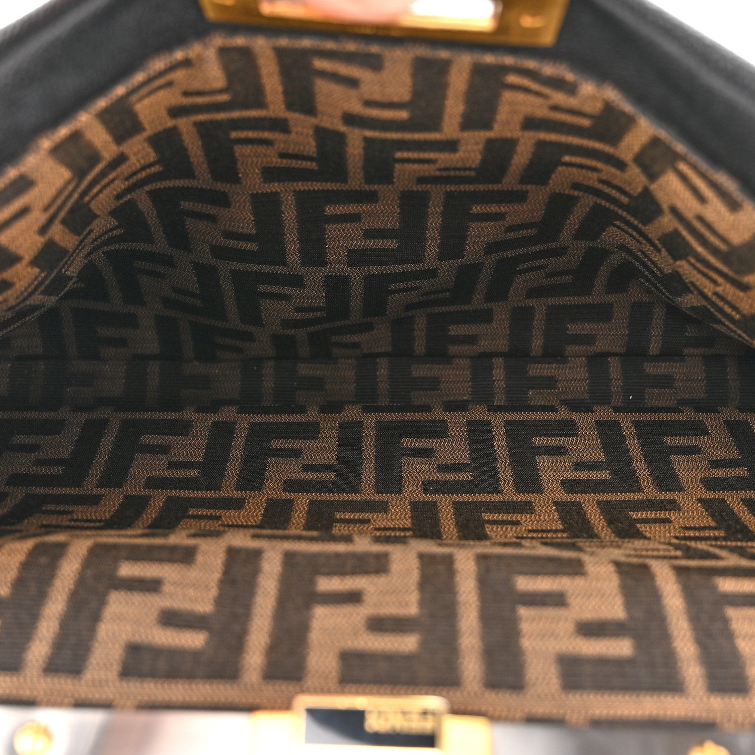 Fendi Goatskin Zucca Medium Peekaboo Iconic Satchel  Black Tobacco 6 of 13