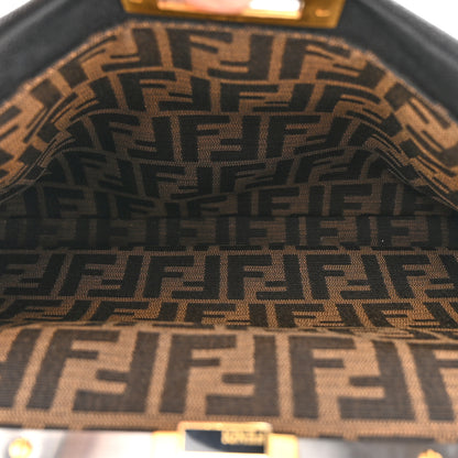 Fendi Goatskin Zucca Medium Peekaboo Iconic Satchel  Black Tobacco 6 of 13