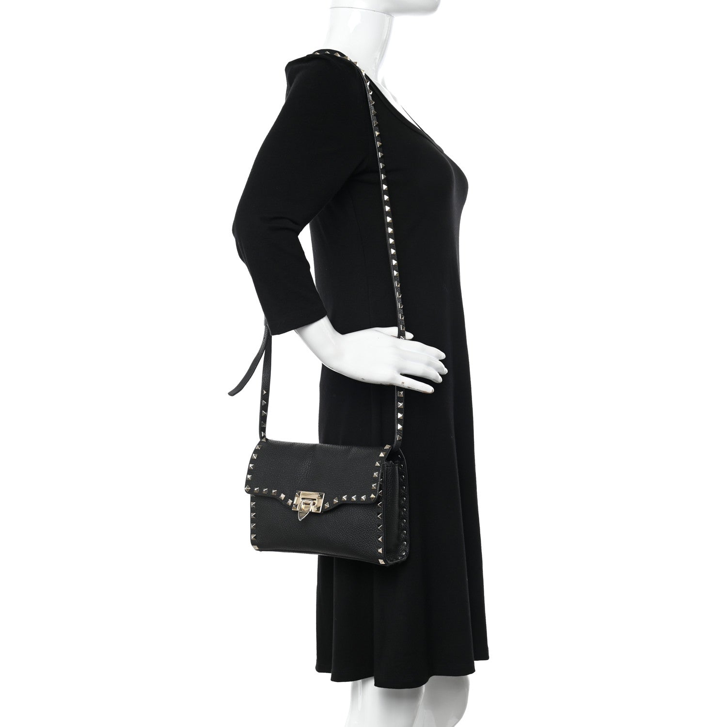 Valentino Garavani Pebbled Calfskin Medium Rockstud Flip Lock Crossbody Bag Black 2 of 10