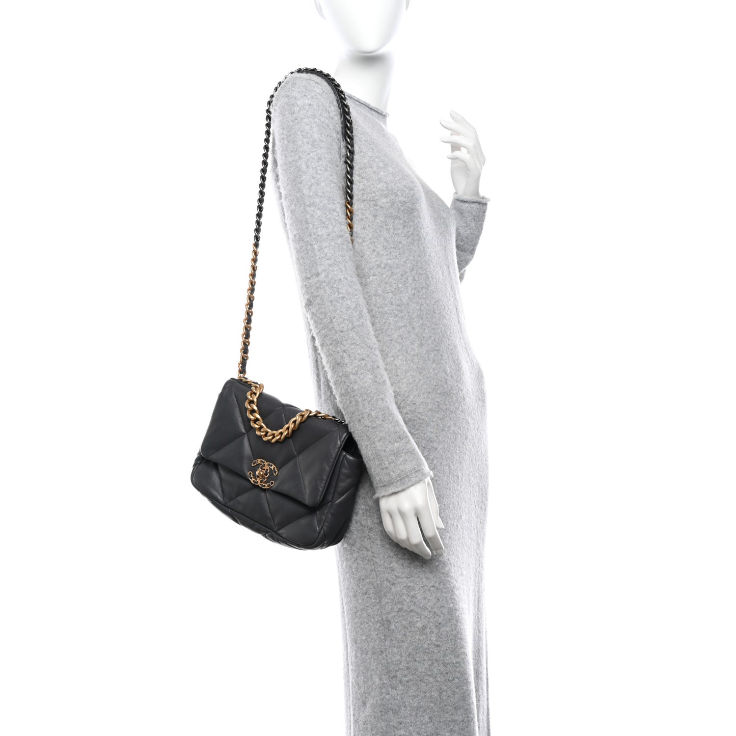 Lambskin Quilted Medium Chanel 19 Flap Dark Grey