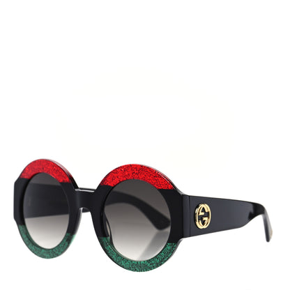 Gucci Round Frame GG0084S Sunglasses Glitter Red Green 1 of 7