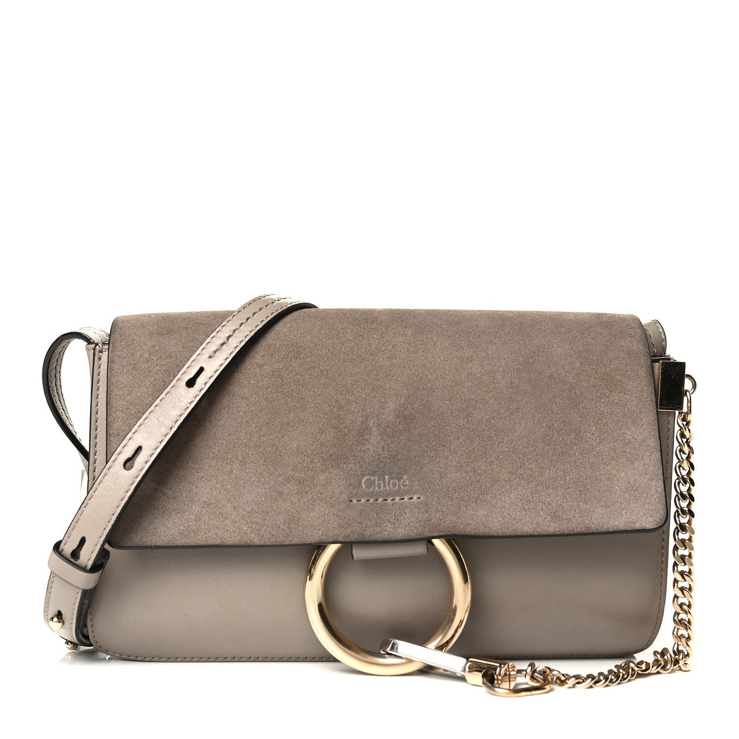 Suede Calfskin Small Faye Shoulder Bag Motty Grey