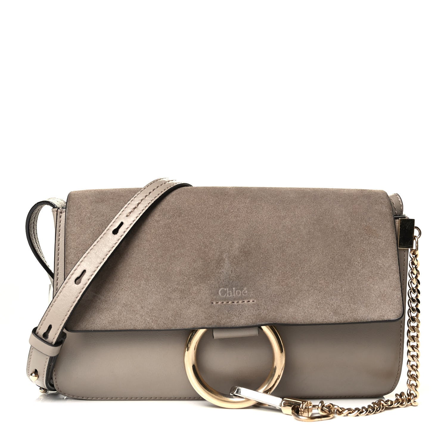 Chloe Suede Calfskin Small Faye Shoulder Bag Motty Grey 1 of 7