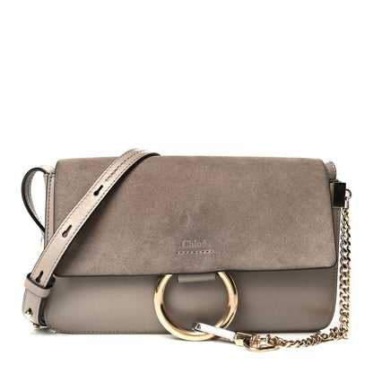 Chloe Suede Calfskin Small Faye Shoulder Bag Motty Grey 1 of 7