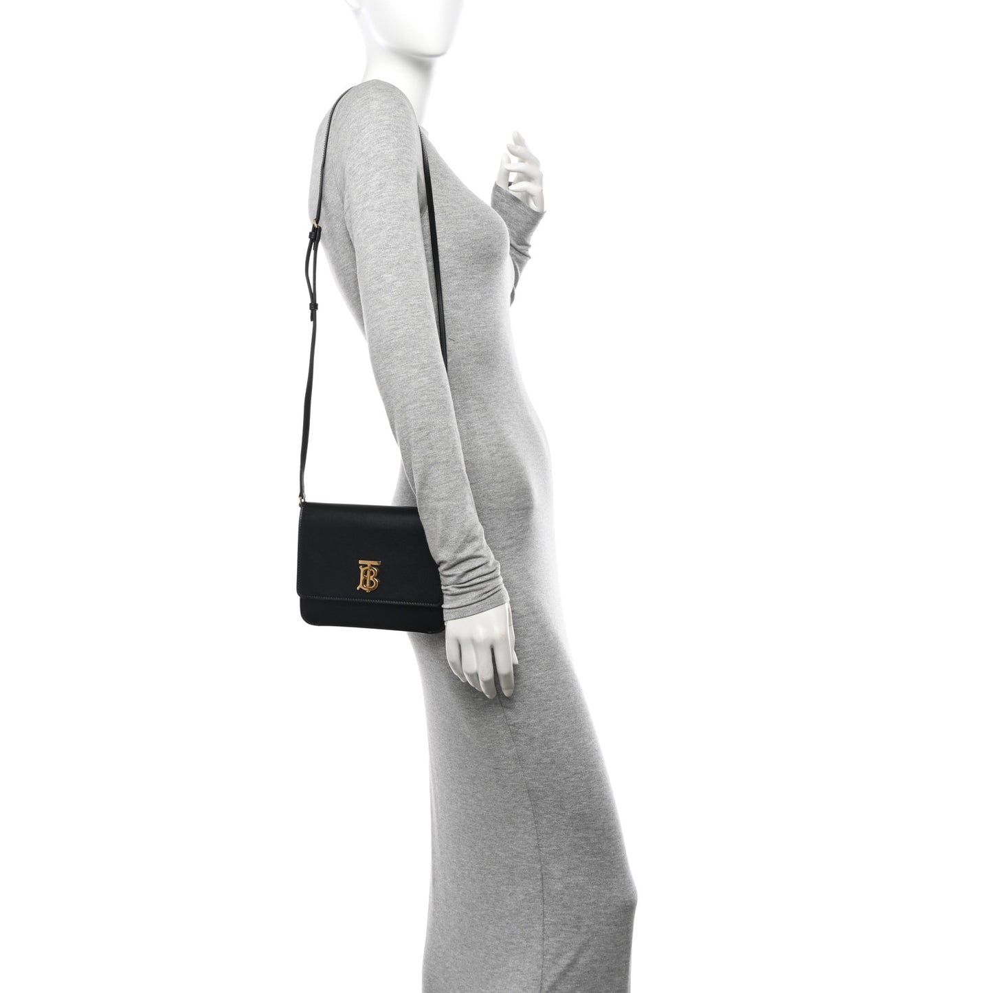 Calfskin Monogram TB Mini Flat Crossbody Bag Black